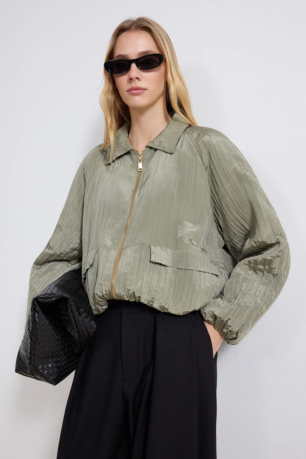 Kahverengi Ince Dolgulu Dokulu Oversize Bomber Mont TWOSS26MO00007 - Trendyolmilla фото 8