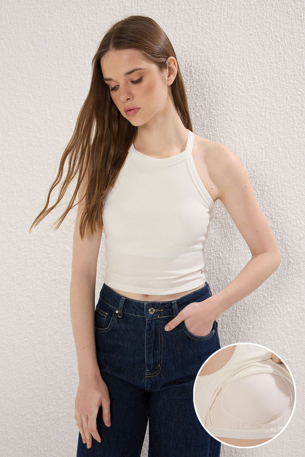 Ekru Ici Pedli Bra Detayl? Fitted/Vucuda Oturan Orme Atlet TWOSS25AL00026