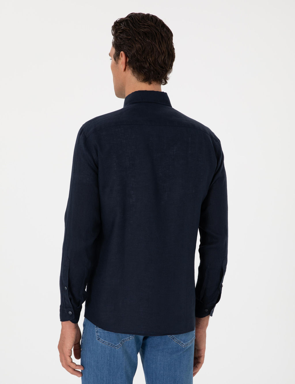Lacivert Regular Fit %100 Keten G_mlek