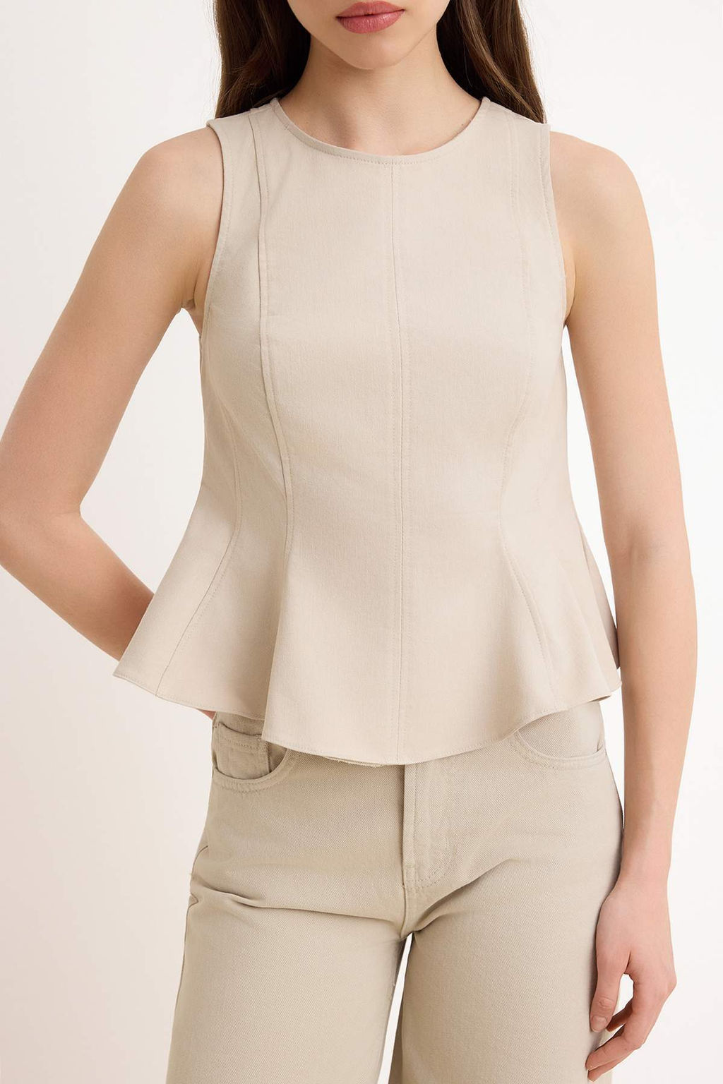 Bej Peplum Detayl? GabardinDokuma Bluz TWOSS26BZ00449 - Trendyolmilla фото 3