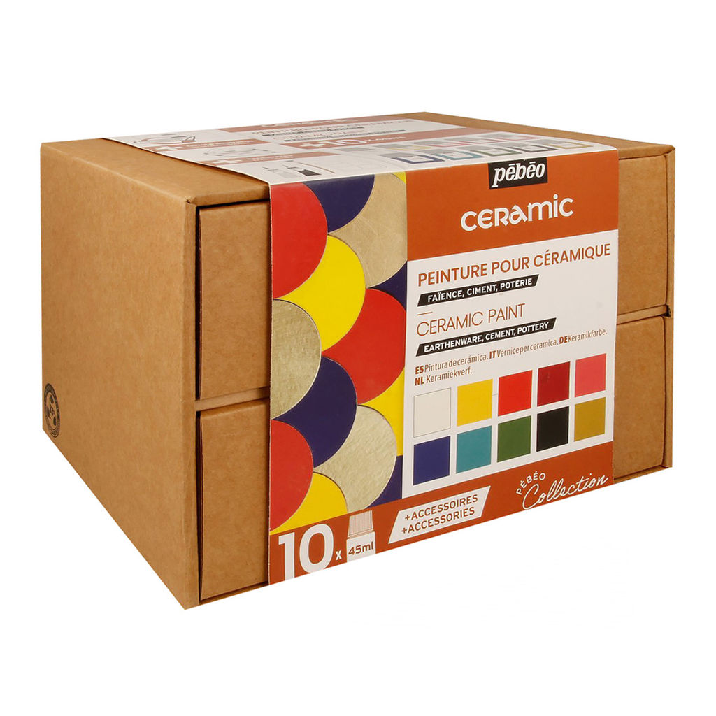 PEBEO Набор красок Ceramic Коллекция по керамике и металлу с аксессуарами 10 цв. х 45 мл 758451