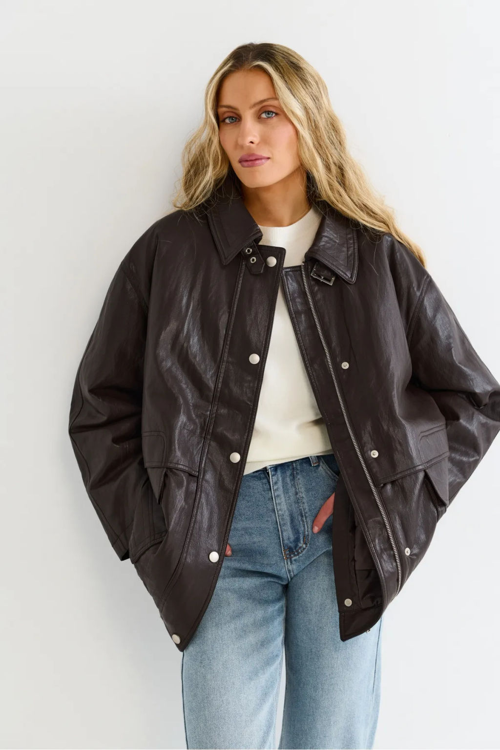 Утепленная парка из эко-кожи Brown - Erist store фото 2