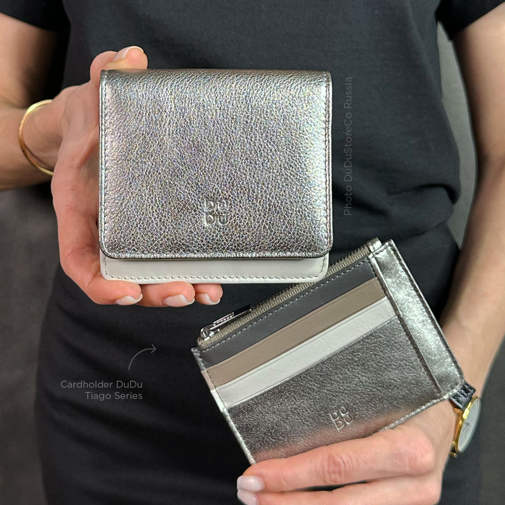 Итальянский кожаный кошелек DuDu серии Flores | темно-серебристый - Dudubags фото 7