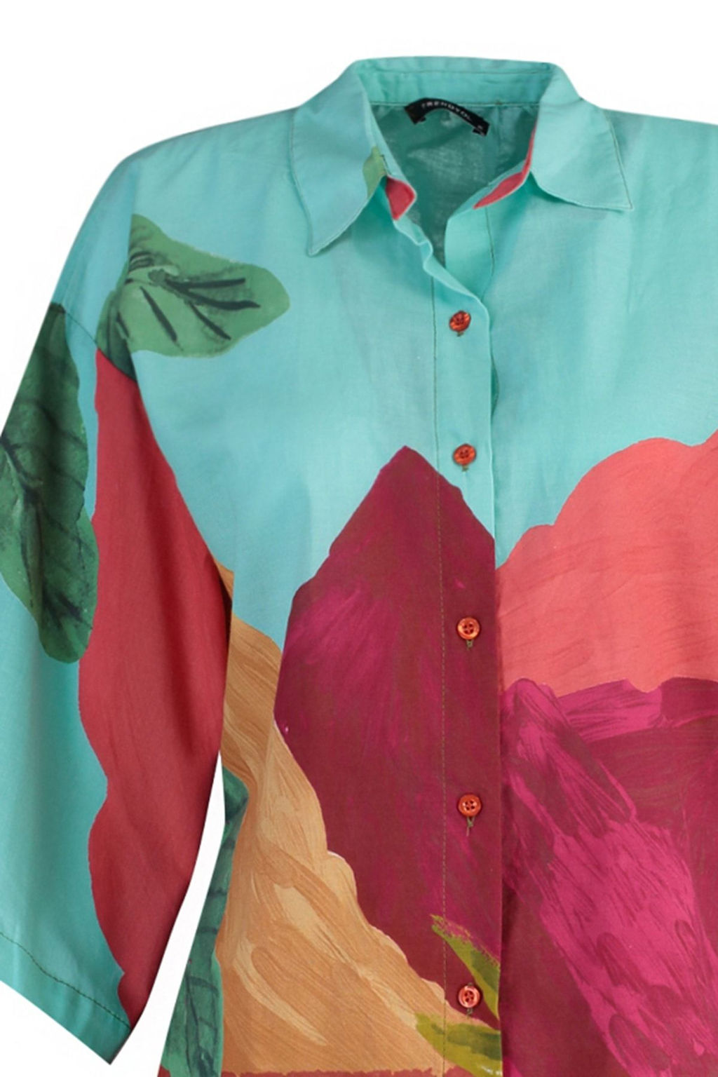 Manzara Desenli Dokuma %100 Pamuk Plaj Gomlek-Sort Tak?m TBESS22AU0040