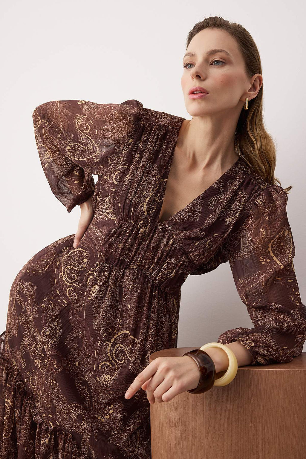 Cok Renkli Sal Desen Maxi Dokuma Elbise TWOAW26EL00348 - Trendyolmilla фото 2