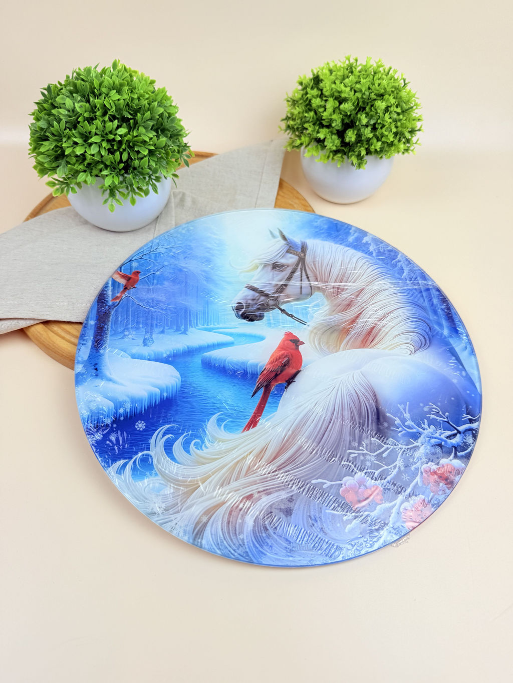 Доска разделочная круглая LARANGE СИМВОЛ ГОДА 2026 d 28,5 см (стекло закаленное 4мм) 106-743