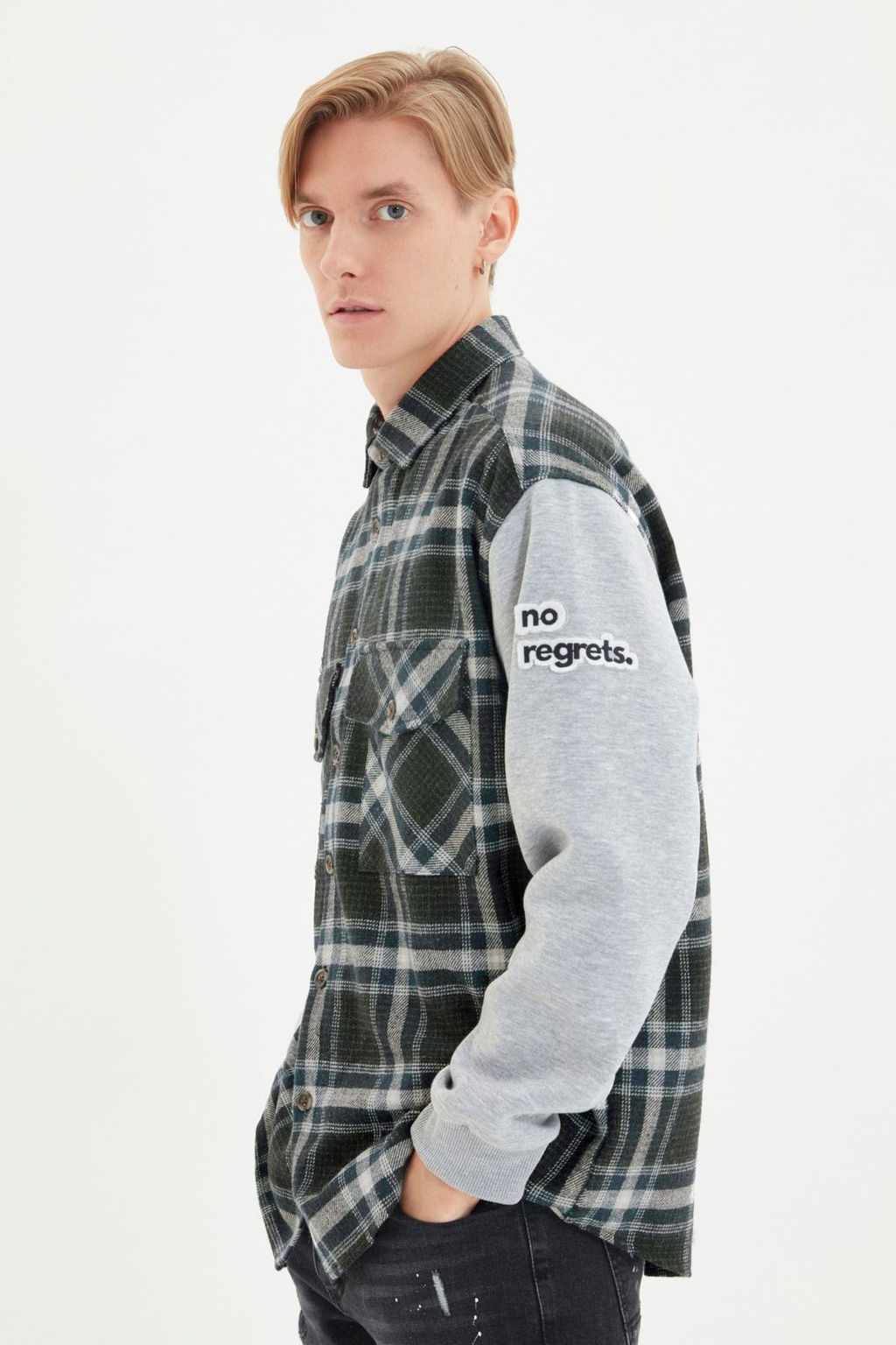 TRENDYOL MAN Lacivert Oversize Kollar? Orme Cift Cep Kapakl? K?sl?k Kareli Oduncu Ceket Gomlek TMNAW22GO0059 - Trendyolmilla фото 3