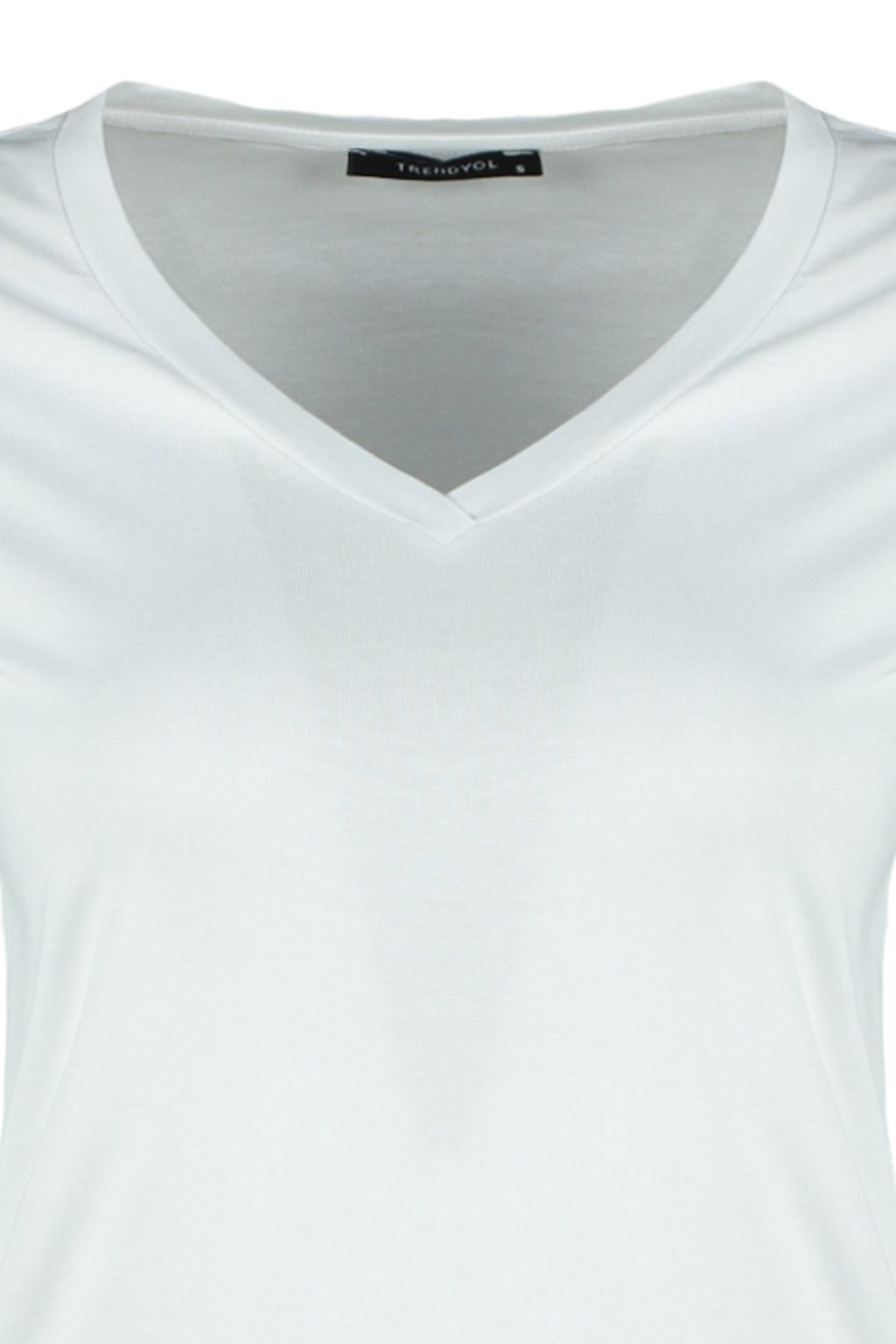 Beyaz %100 Pamuk Basic V Yaka Orme T-Shirt TWOSS23TS00001