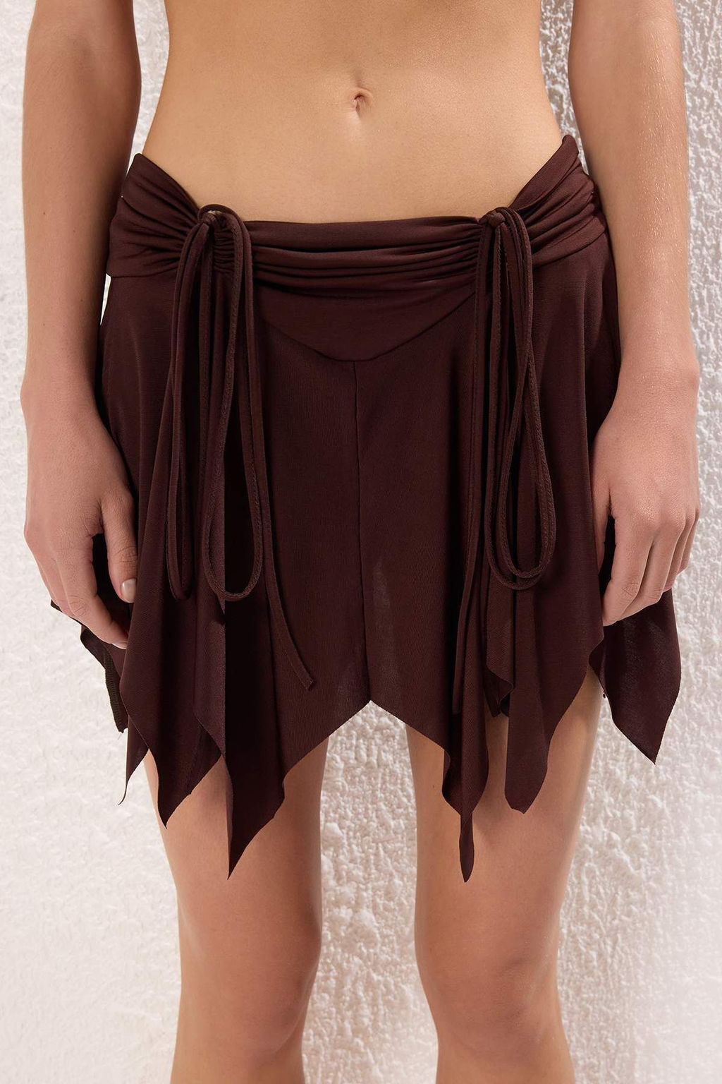 Trendyolmilla Kahverengi Mini Orme Sortlu 100% Pamuk Plaj Etek TBESS25ET00015 фото 3