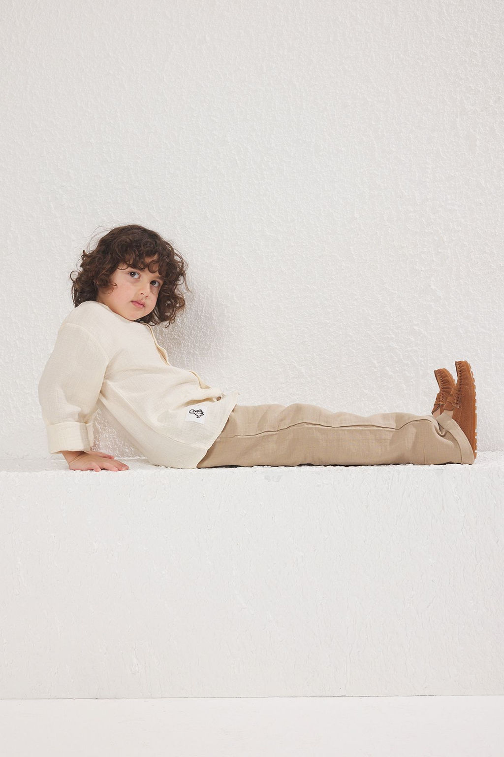 Bej Erkek Cocuk %100 Pamuk Balon Fit Beli Lastikli Dokuma Pantolon TKDSS25PL00006