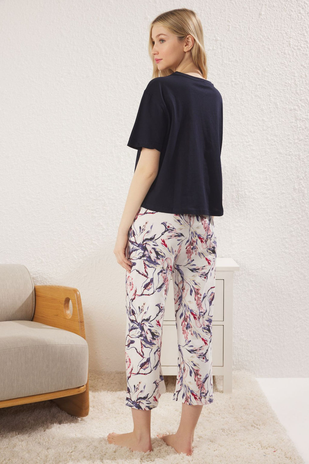 Trendyolmilla Lacivert Cicekli Kapri Orme Pijama Tak?m? THMSS24PT00216  фото 5