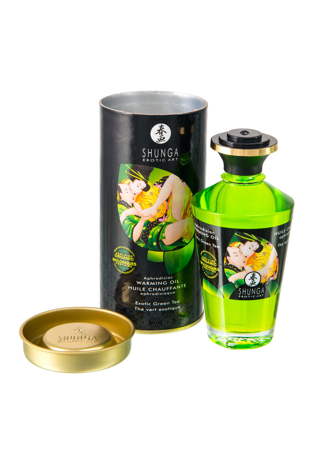Масло массажное для тела Shunga Экзотический зеленый чай (Exotic Green Tea), разогревающее, 100мл.