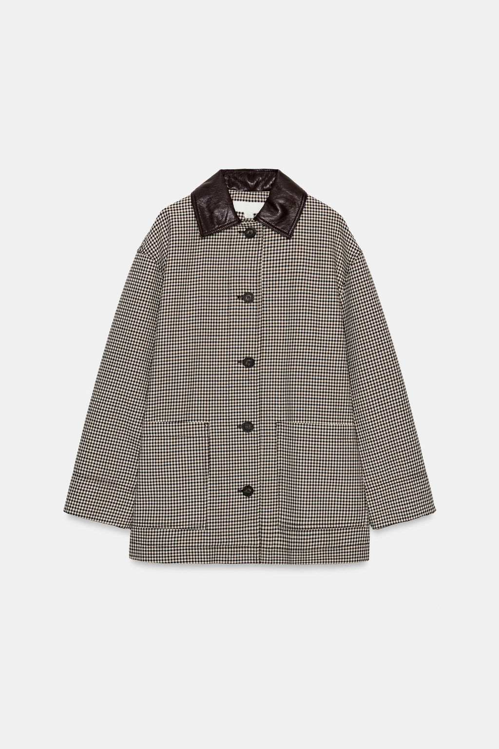 CHAQUETA PATA DE GALLO ACABADOS EFECTO PIEL / Negro / Crudo - Zara фото 7