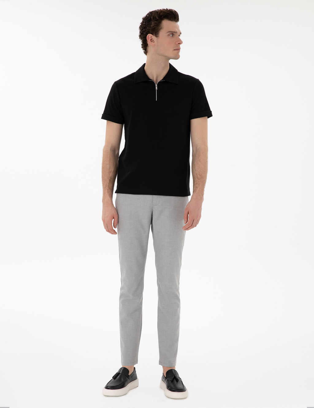 Gri Slim Fit Yazl_k Kanvas Pantolon
