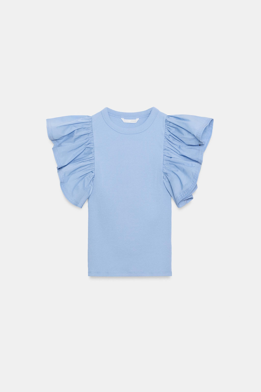 CAMISETA COMBINADA RIB VOLANTES / Azul medio