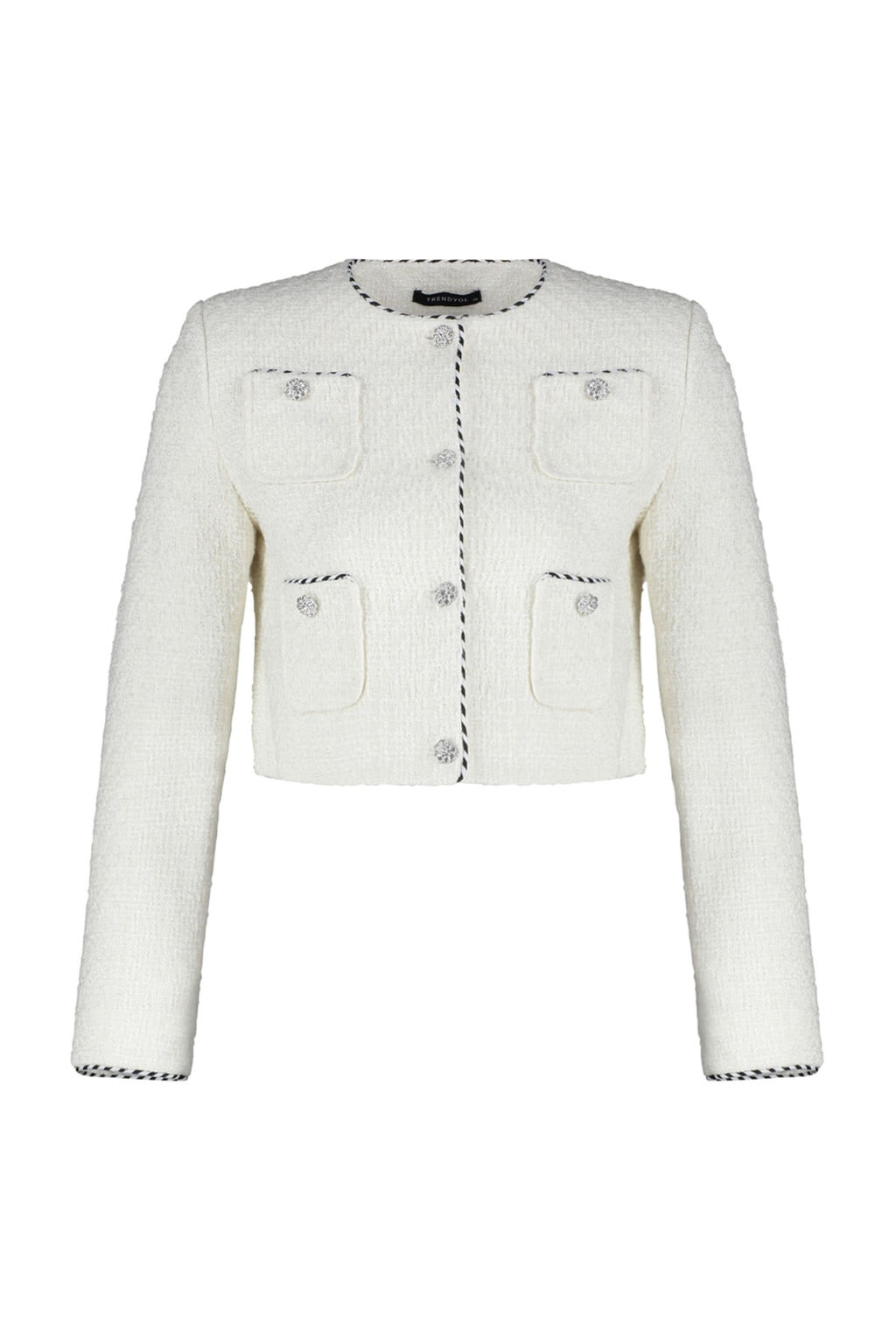 Limited Edition Ekru Crop Dokuma Ceket TWOAW24CE00122 - Trendyolmilla фото 7