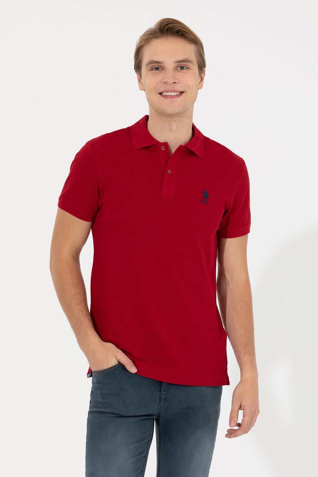 Мужская бордово-красная футболка с воротником поло Basic - U.s. polo assn фото 2