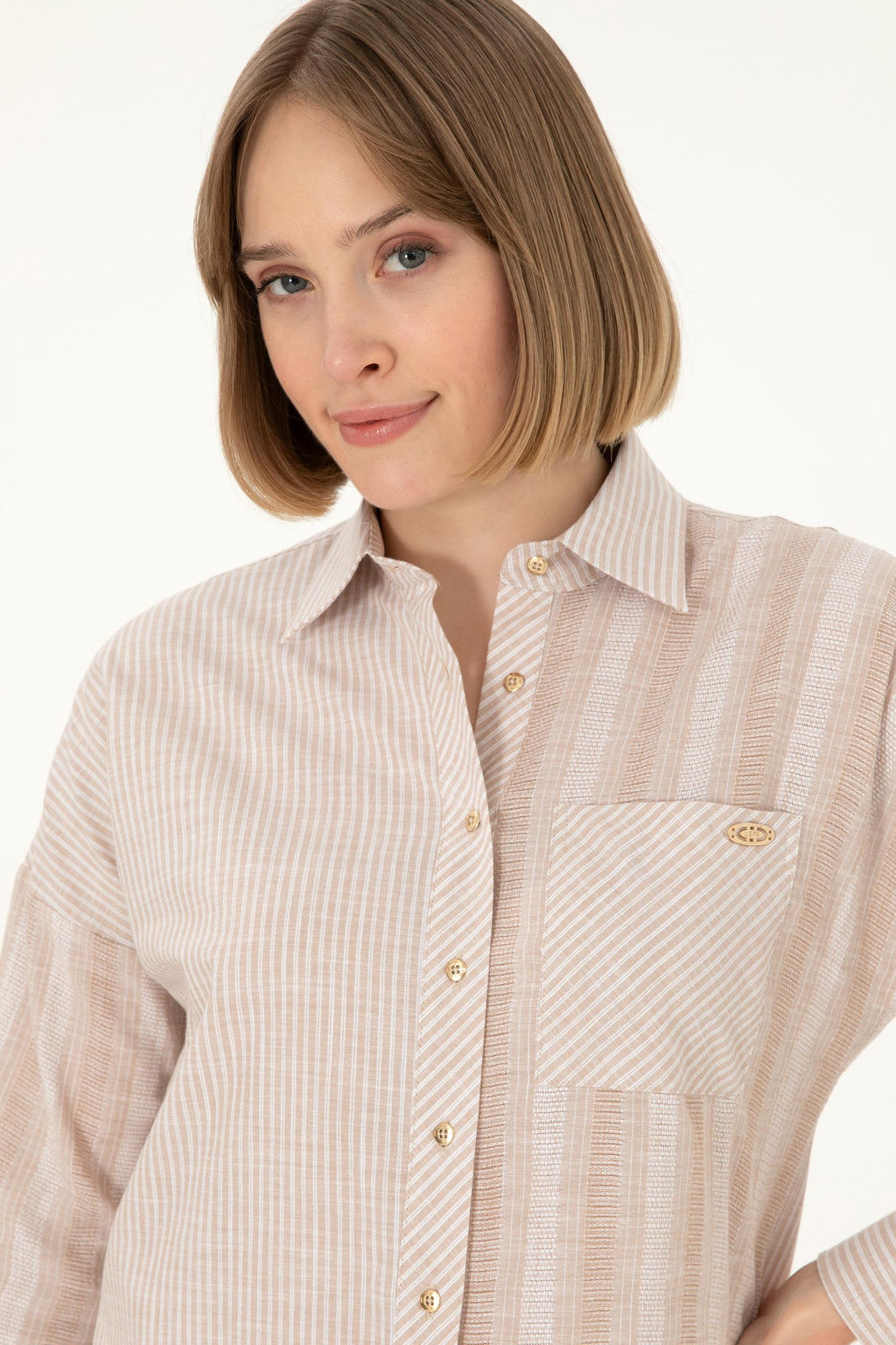 Женская рубашка песочного цвета с длинным рукавом Неожиданная скидка в корзине - U.s. polo assn фото 2