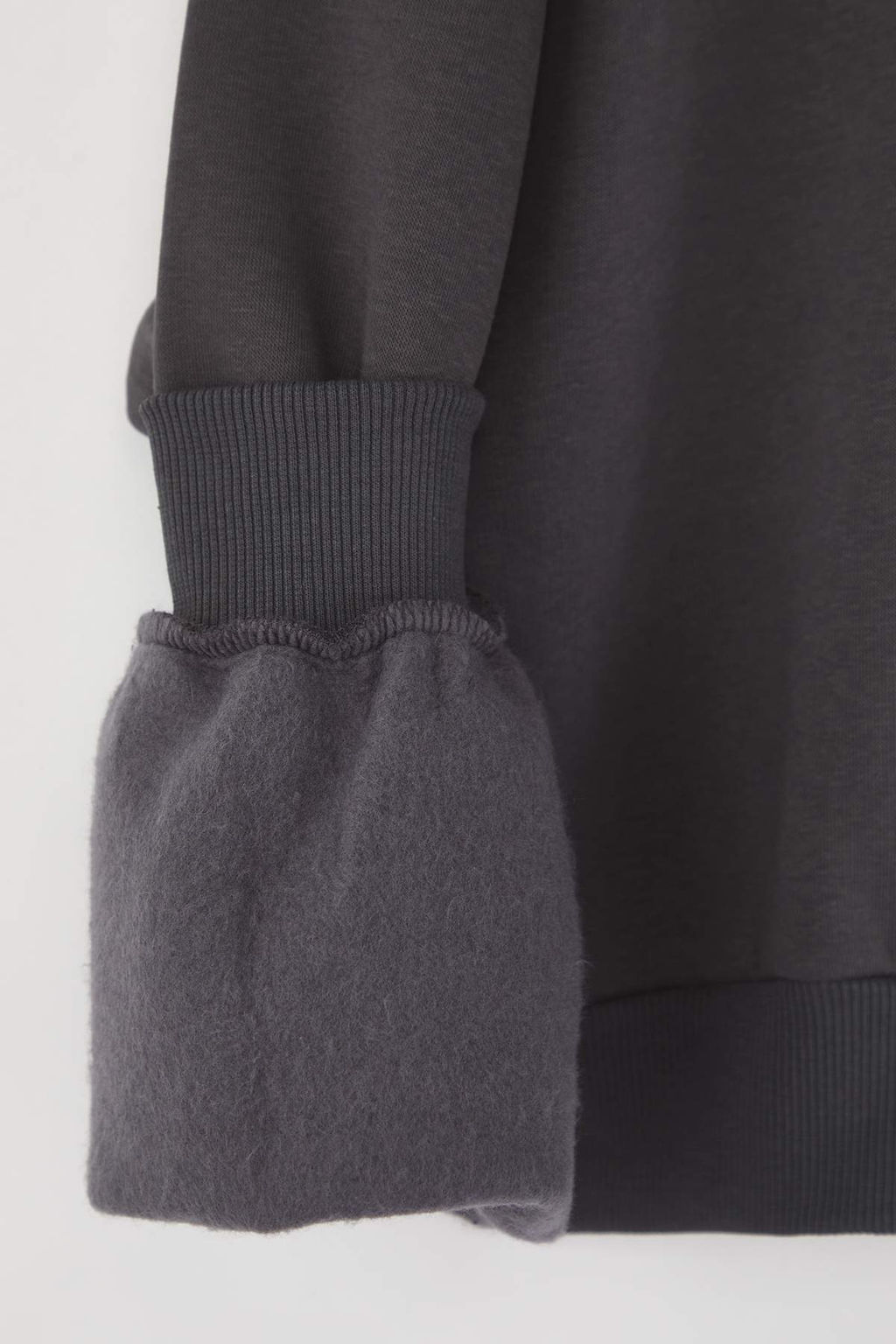 Antrasit Rahat Kesim Crop Fermuarl? Dik Yaka Kal?n Ici Polarl? Orme Sweatshirt TWOAW24SW00221