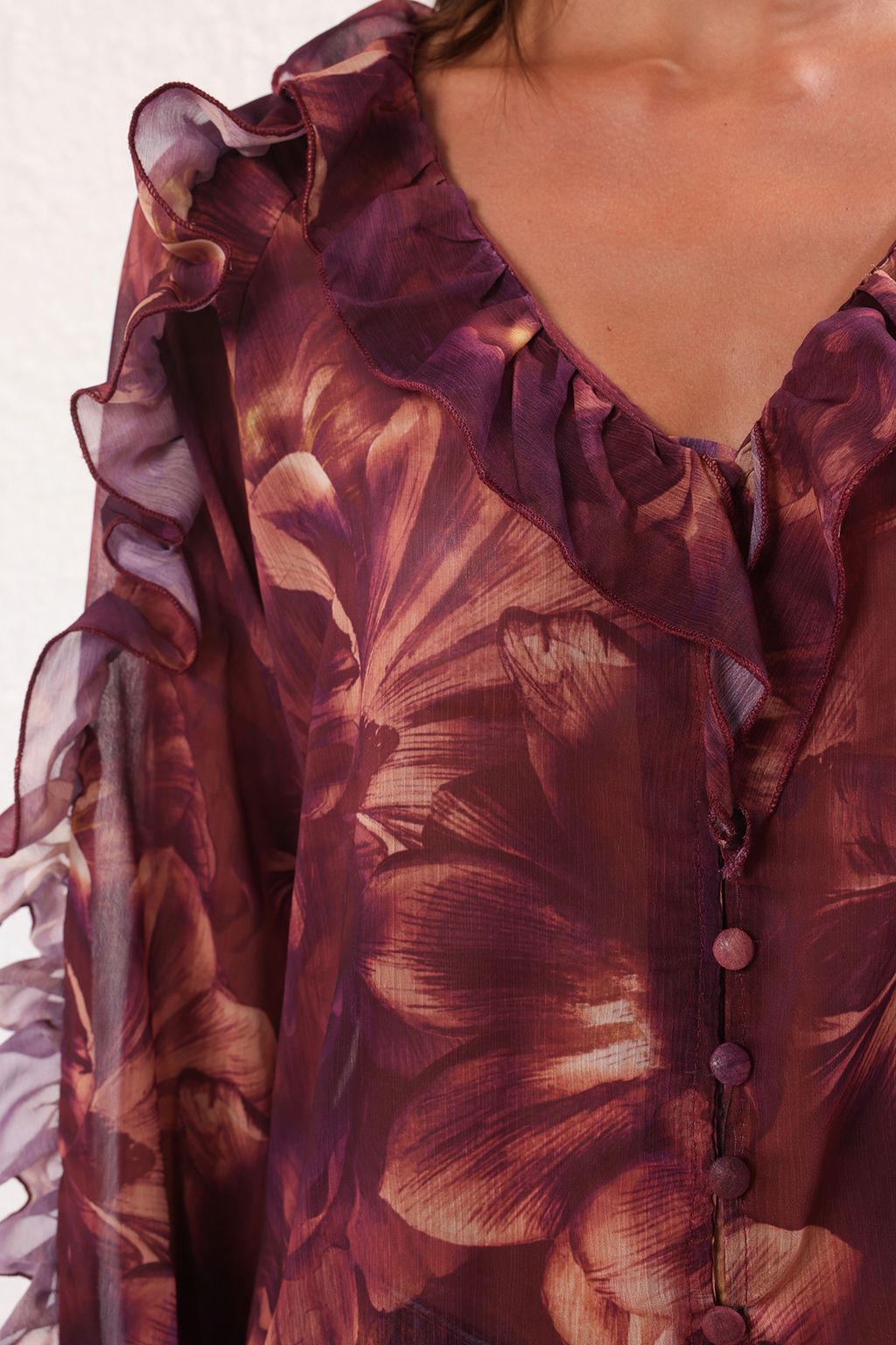 Murdum Sifon Transparan Cicekli F?rf?rl? Dokuma Gomlek TWOSS25GO00063