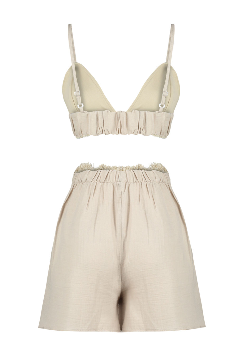 Trendyolmilla Premium Bej %100 Pamuklu Puskul Detayl? Ip Ask?l? Muslin Sortlu Dokuma Pijama Tak?m? THMSS24PT00076  фото 9