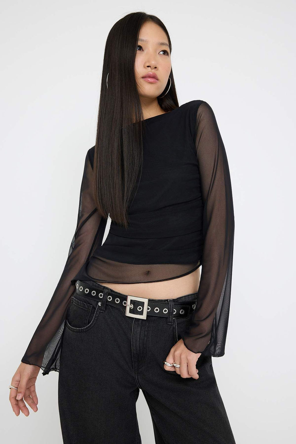 Teen Duz Kay?k Yaka Asimetrik Detayl? Vucuda Oturan Esnek Orme Tul Bluz TWOAW26BZ00128