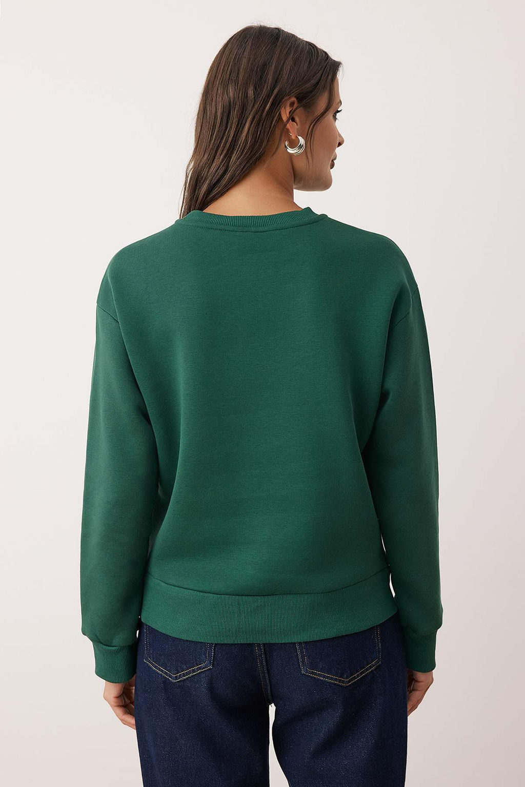 Zumrut Yesili Kal?n Ici Polarl? Regular Kal?p Bisiklet Yaka Basic Orme Sweatshirt TWOAW24SW00101