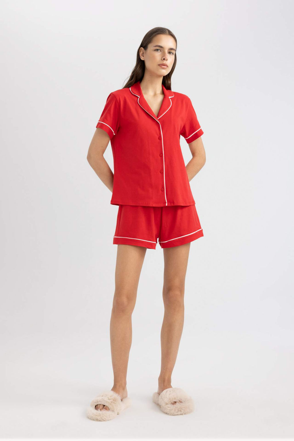 Fall in Love Regular Fit Pijama Tak?m? K?sa Kollu Ust Sort - Defacto фото 2