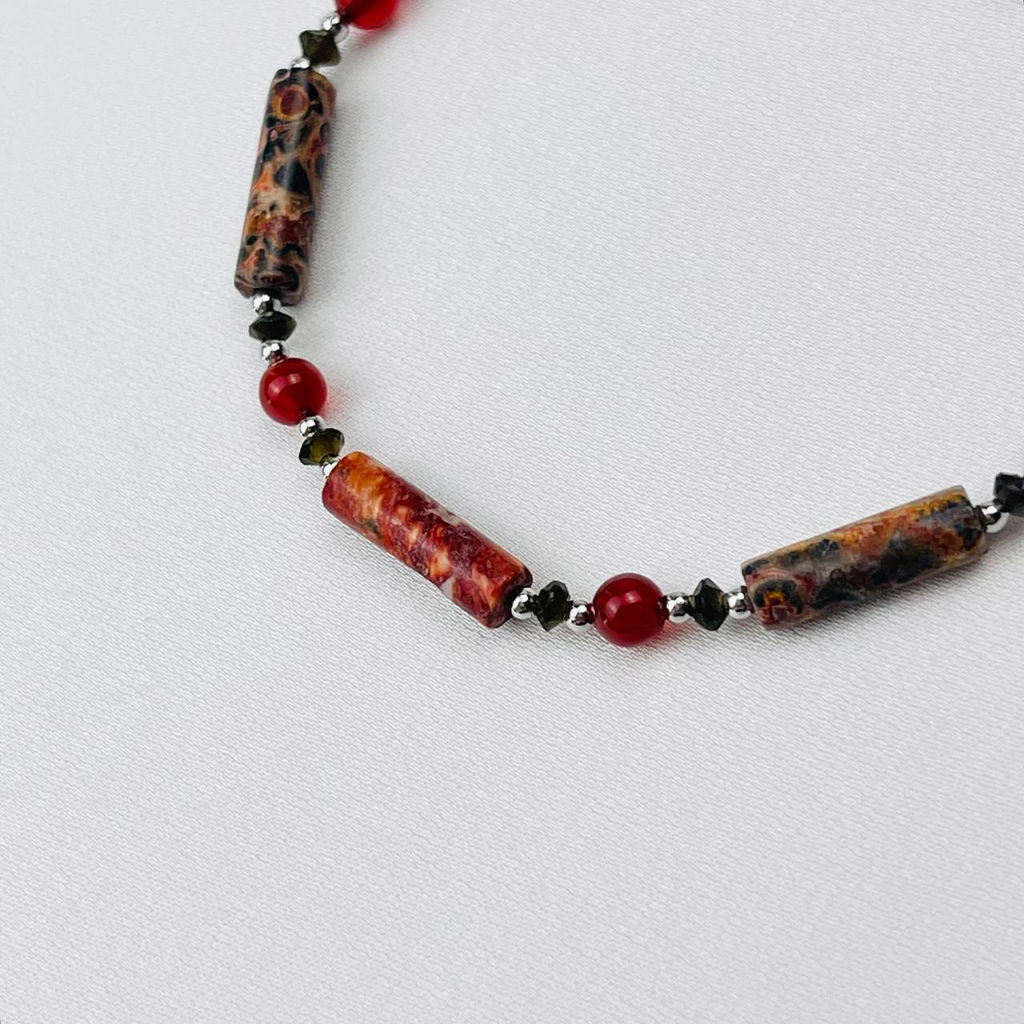 Браслет из леопардовой Яшмы,Сердолика и Обсидиана