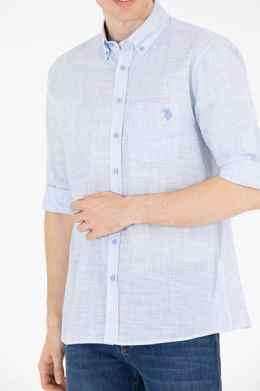 Мужская синяя рубашка с длинным рукавом - U.s. polo assn фото 6