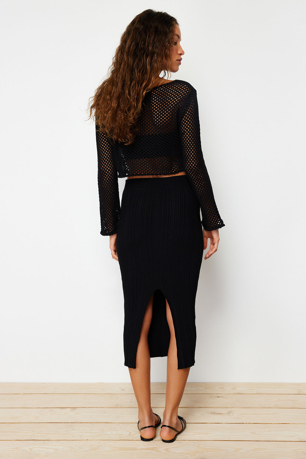 Siyah Midi Triko Premium Iplik/ Ozel Iplik Etek TWOSS24ET00042