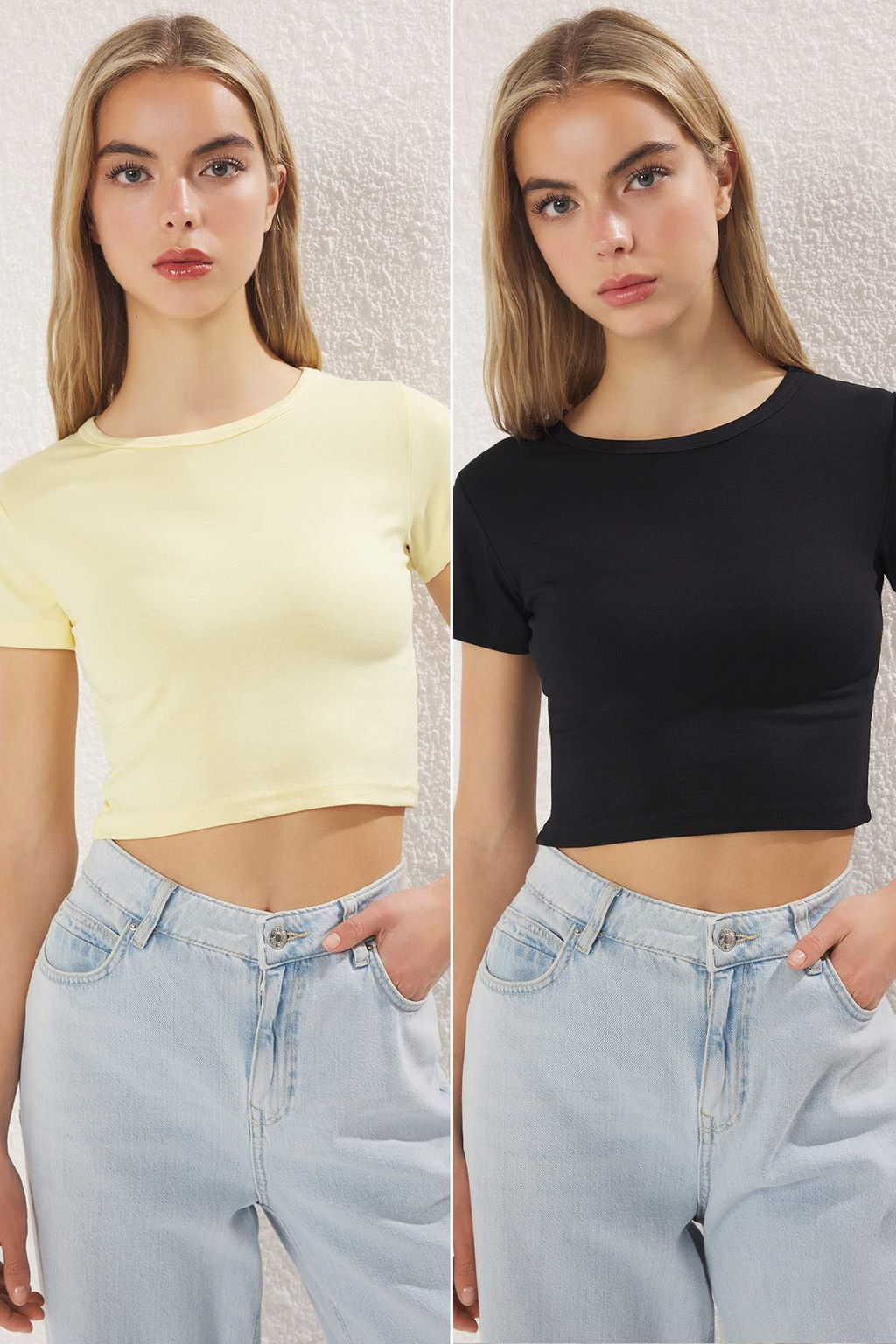 Trendyolmilla Premium Siyah-Ekru 2li Paket Crop Viskoz/Yumusak Kumas Esnek Orme Bluz TWOSS23BZ00108 фото 10