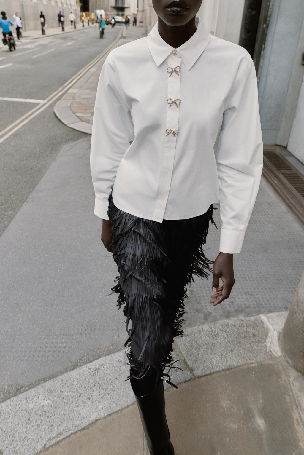 POPLIN SHIRT WITH RHINESTONE BUTTONS