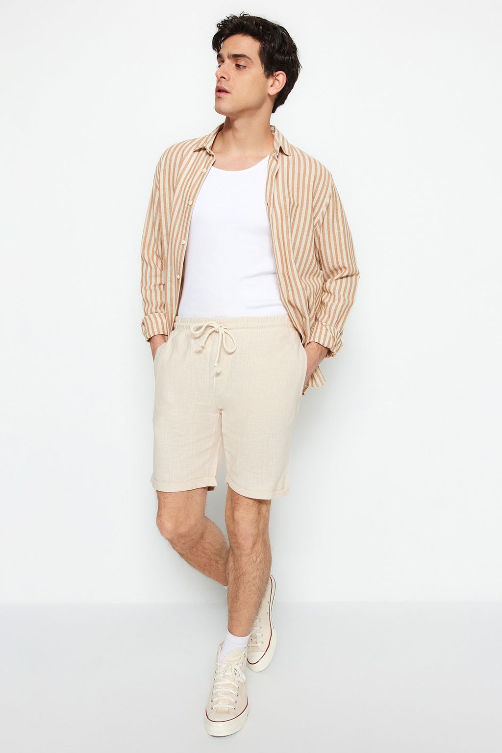 TRENDYOL MAN Ekru Regular Fit Keten Gorunumlu Sort TMNSS23SR00030 - Trendyolmilla фото 24