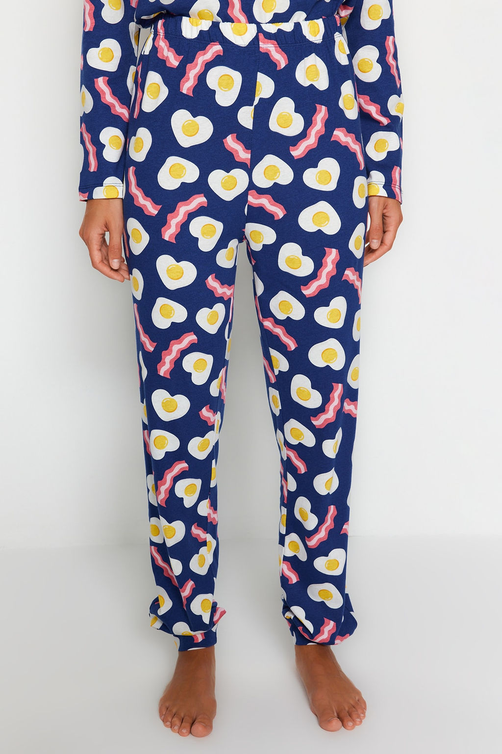 Lacivert %100 Pamuklu Kahvalt? Desenli Tshirt-Pantolon Orme Pijama Tak?m? THMAW24PT00102