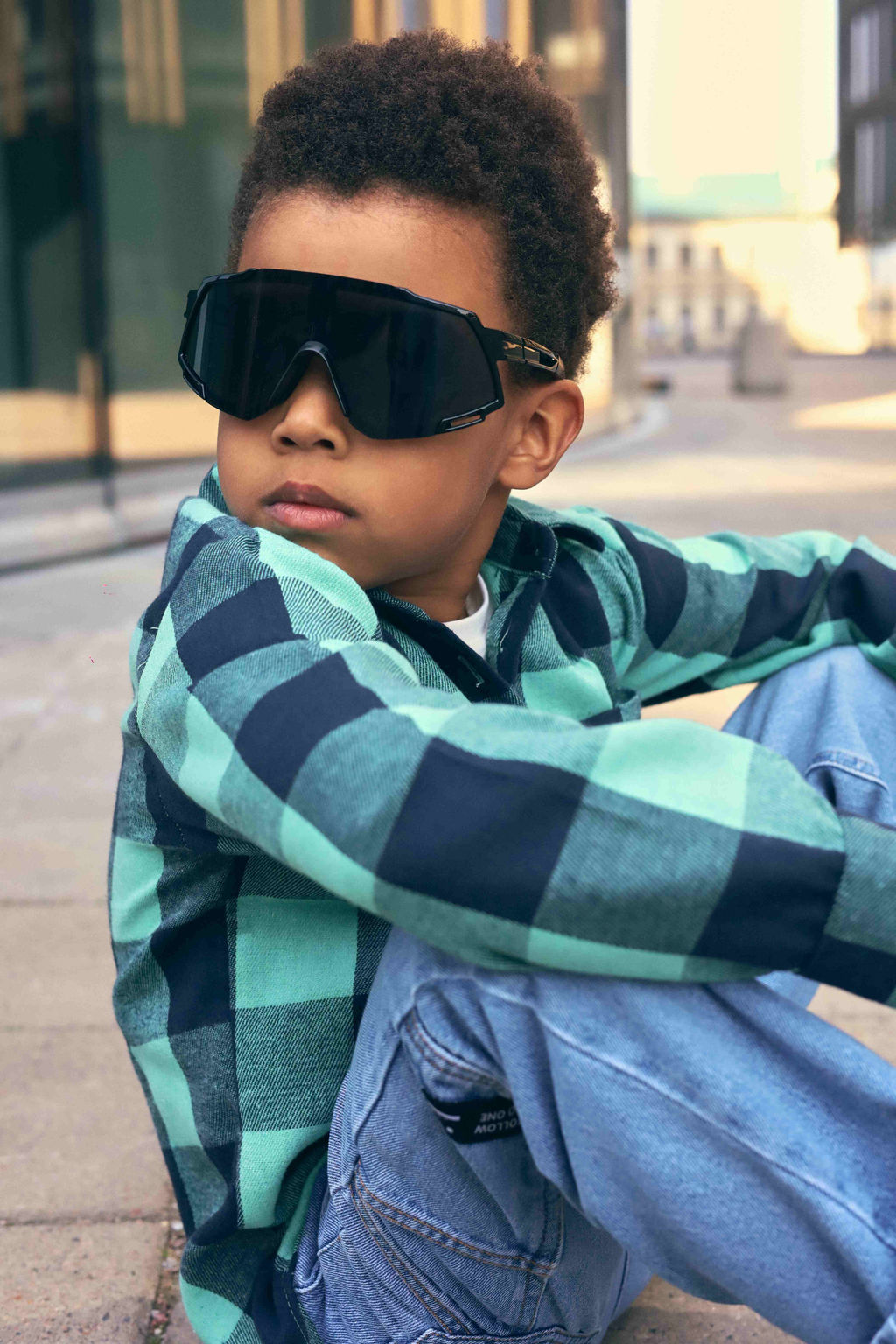 Детская рубашка в клетку с воротником бирюзовая Mini Hippy SAM 046 - Caimano фото 5