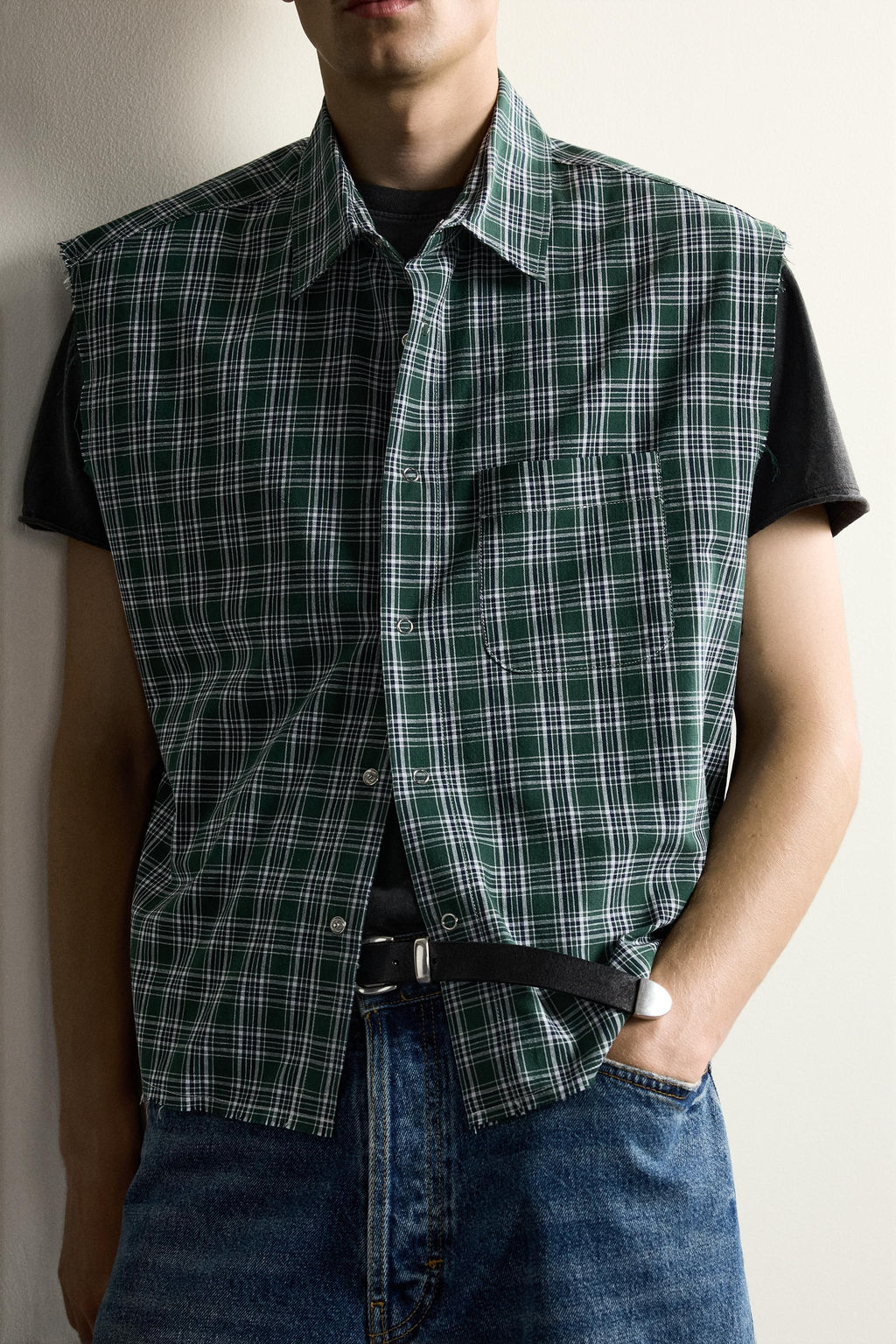 CAMISA TANK CROPPED FIT CUADROS / Verdes - Zara фото 6