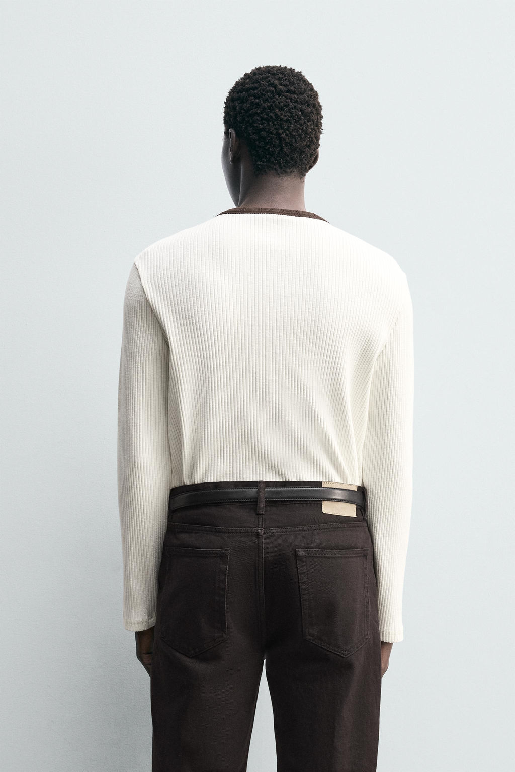 CONTRAST COLLAR RIBBED T-SHIRT - Zara фото 3