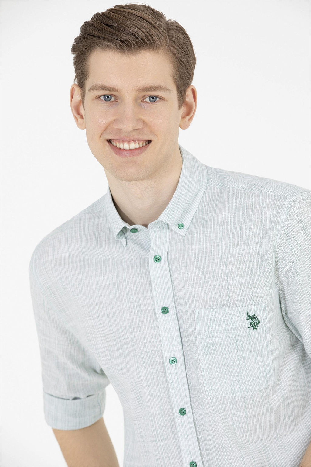 U. S. Polo Assn / Мужская зеленая рубашка с длинным рукавом - U.s. polo assn фото 10