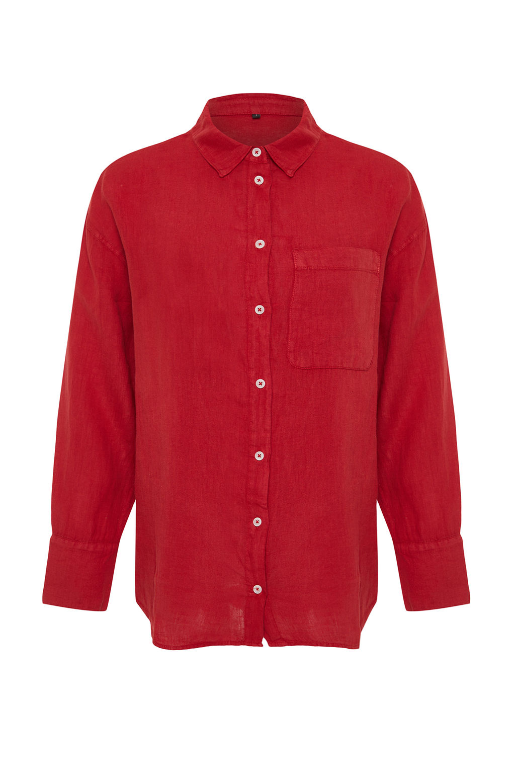 K?rm?z? %100 Keten Oversize Gomlek TWOSS23GO00443