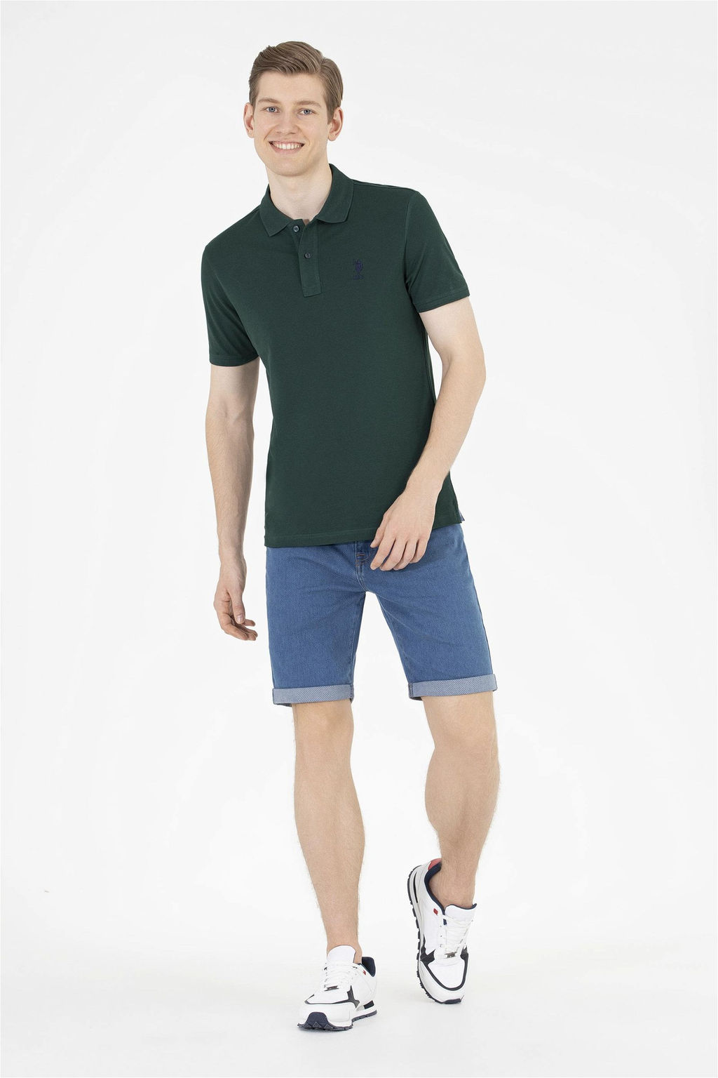 Мужская темно-зеленая футболка с воротником поло Basic - U.s. polo assn фото 11