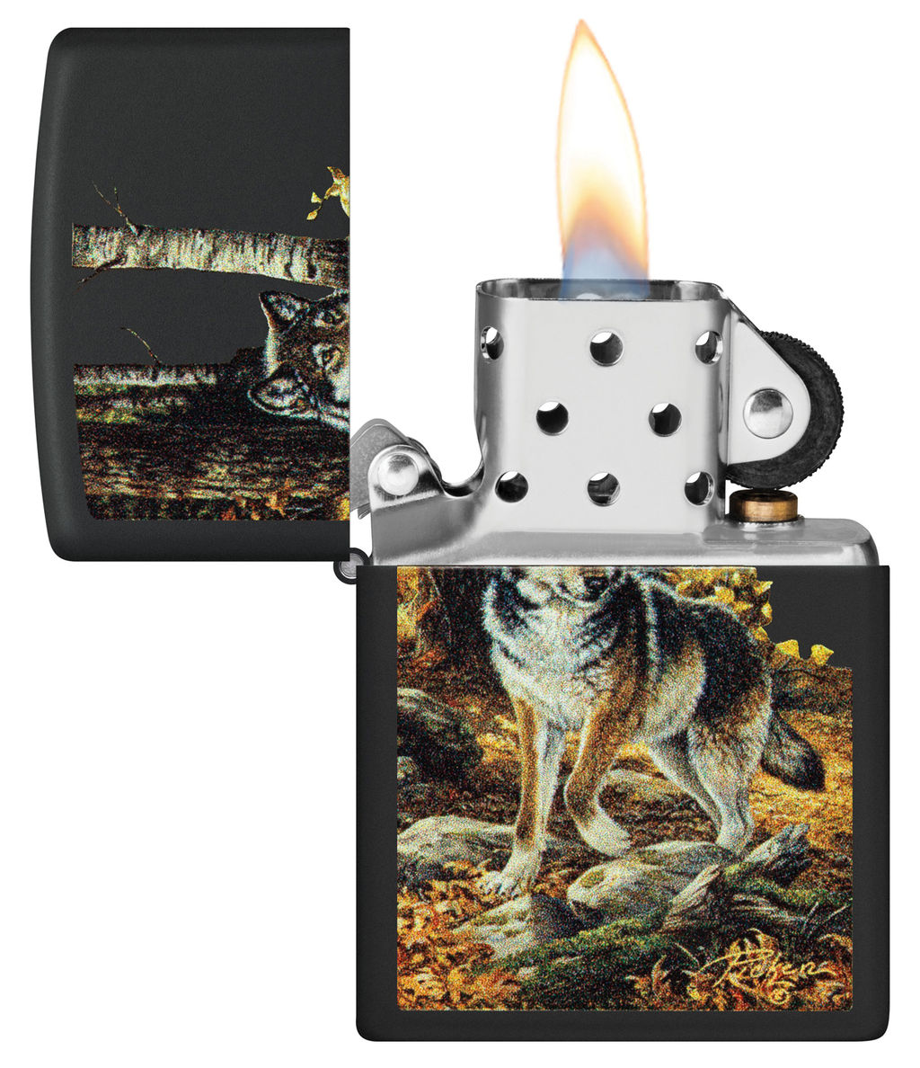Зажигалка ZIPPO Линда Пикен Волк в осеннем лесу | Linda Picken 48970  фото 3