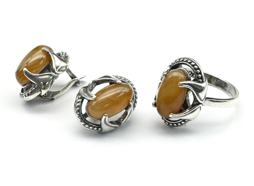 Кольцо Серьги агат тонированный цв.кофе размер 18