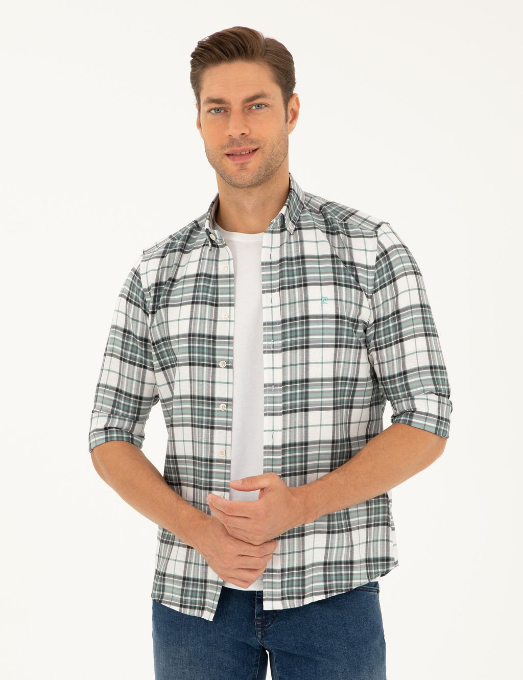 Su Ye_ili Ekose Slim Fit Uzun Kollu G_mlek