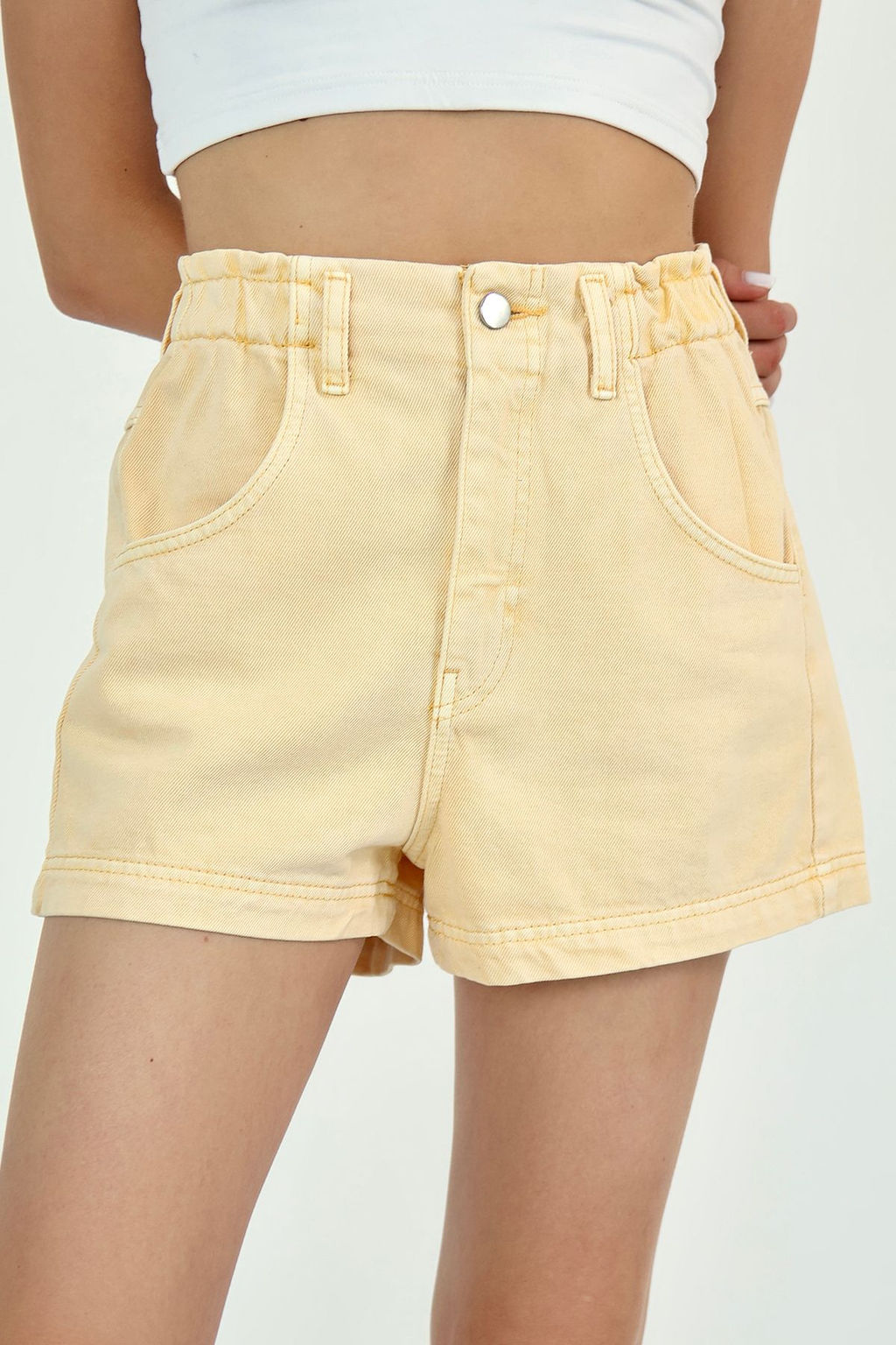 Sar? Beli Lastikli Mini Denim Sort TWOAW26SR00046 - Trendyolmilla фото 3
