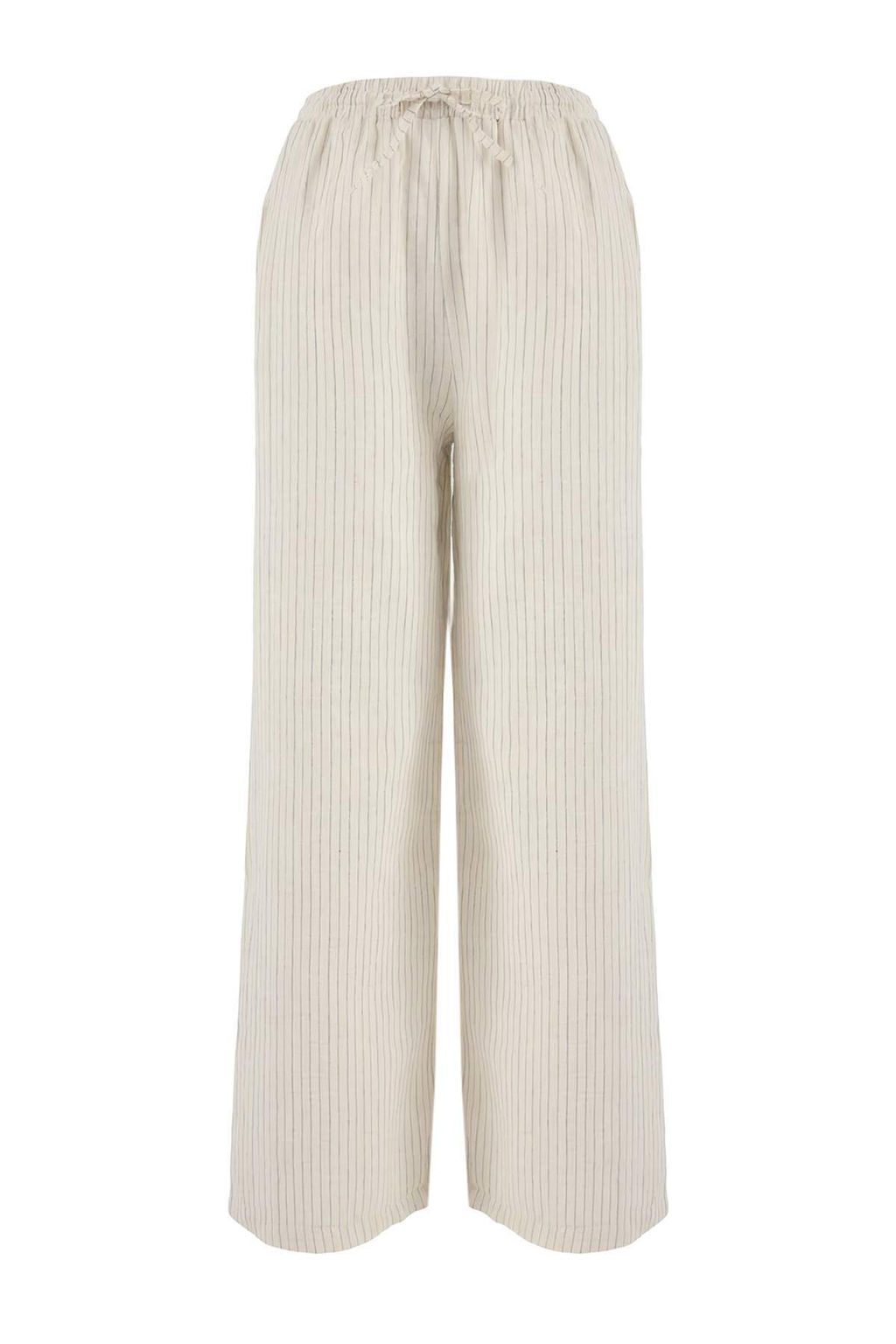 Ekru Cizgili Dokuma Muslin 100% Pamuk Plaj Kimono Pantolon Tak?m TBESS26AU00023 - Trendyolmilla фото 3