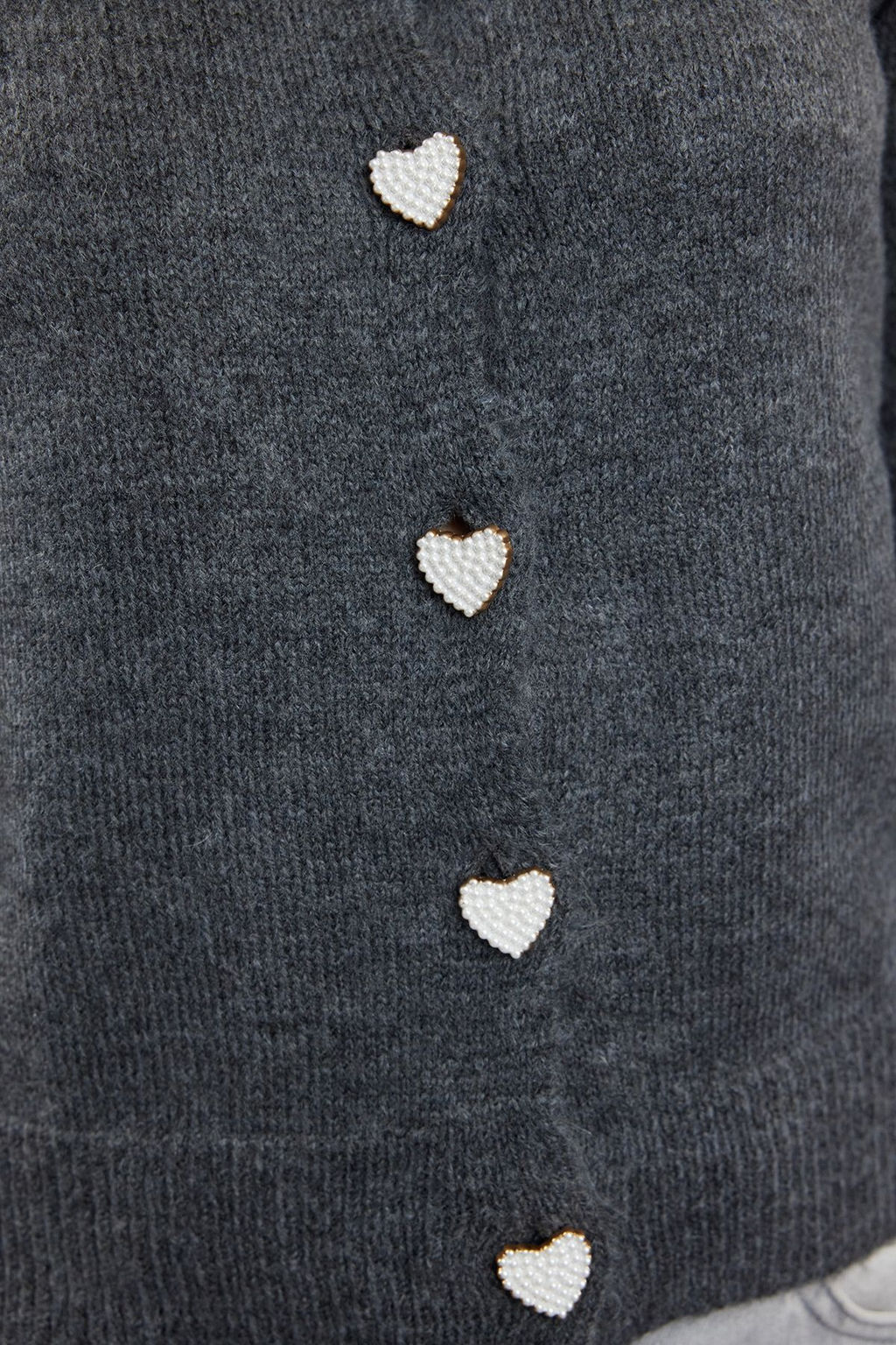 Antrasit Yumusak Dokulu Mucevher Dugmeli Ceket Gorunumlu Triko H?rka TWOAW22HI0044