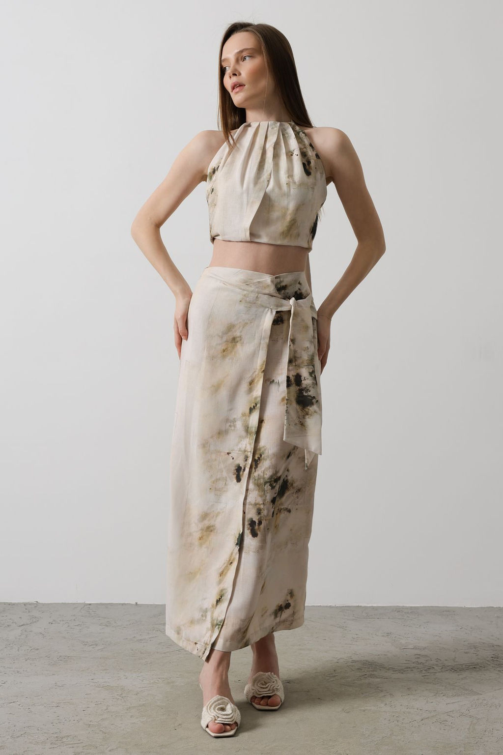 TRENDYOLMILLA Bej Batik Desenli Anvelop Midi Dokuma Etek TWOSS25ET00052 фото 2