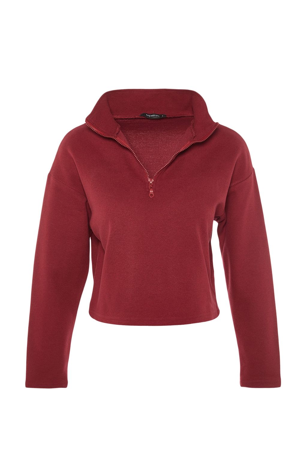 Bordo Selanik/Triko Gorunumlu Fermuarl? Yaka Regular/Normal Kal?p Orme Sweatshirt TWOAW22SW0732