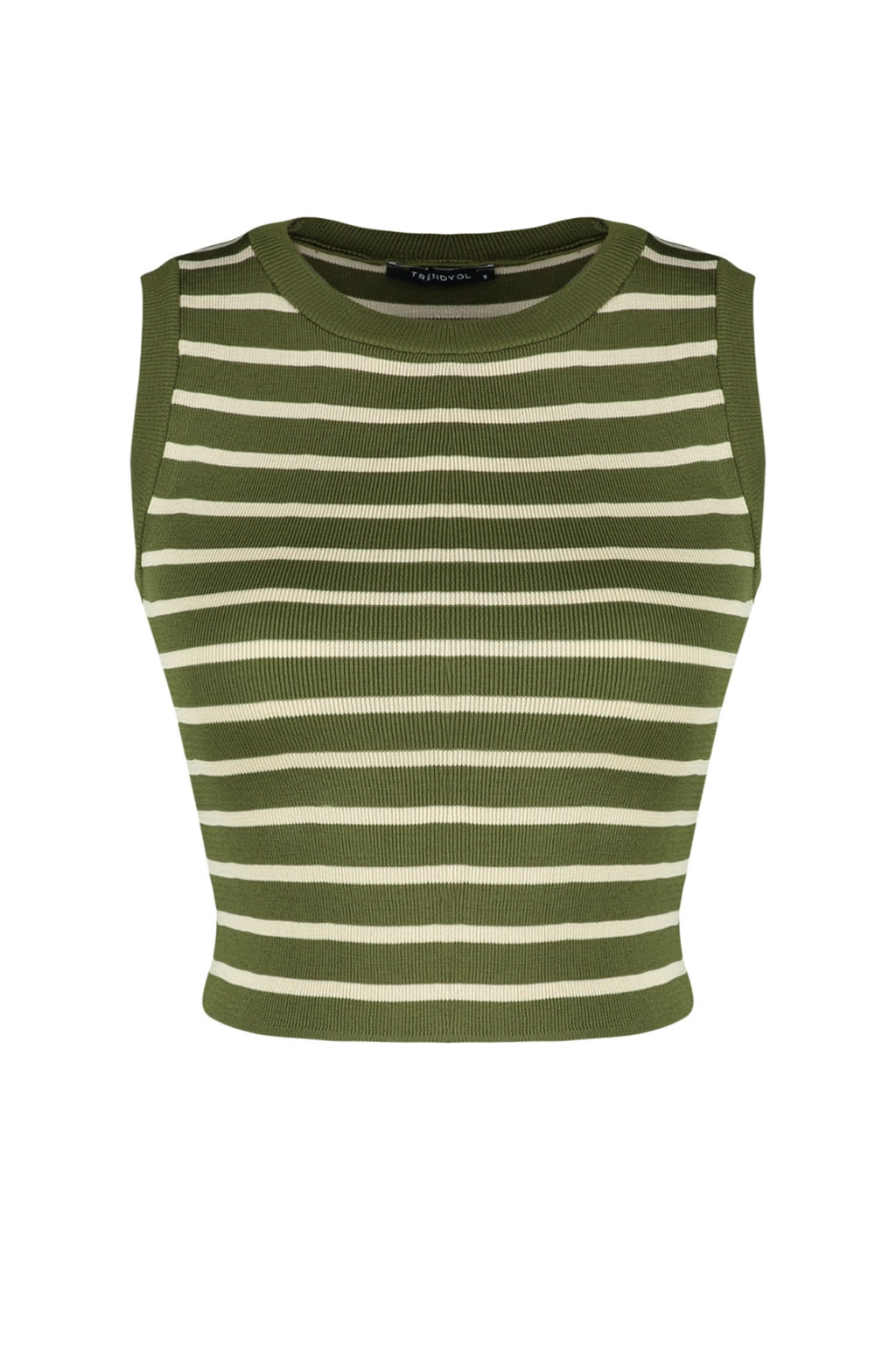 Yesil Crop Cizgili Triko Ince Bluz TWOSS23BZ00584